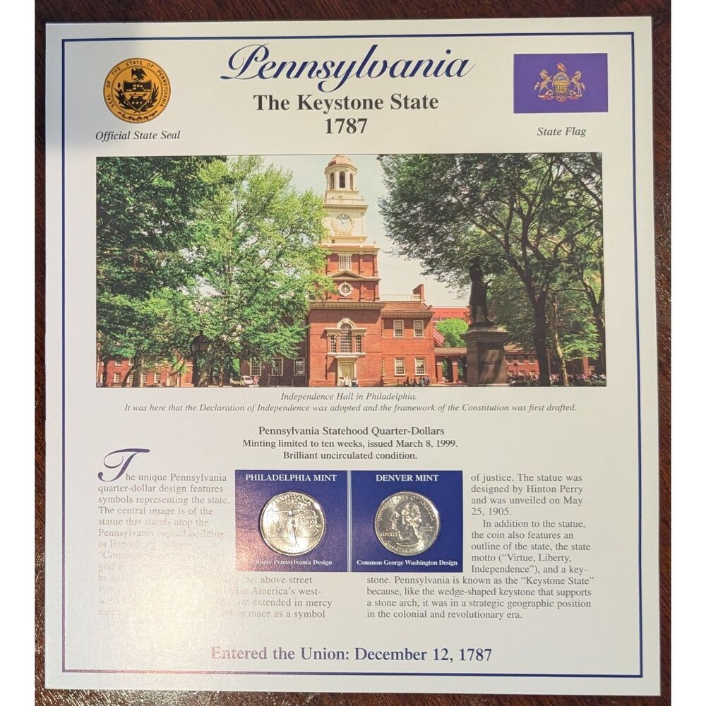 Pennsylvania Statehood Display • Coins & Stamps • Keystone State • UMM Finds